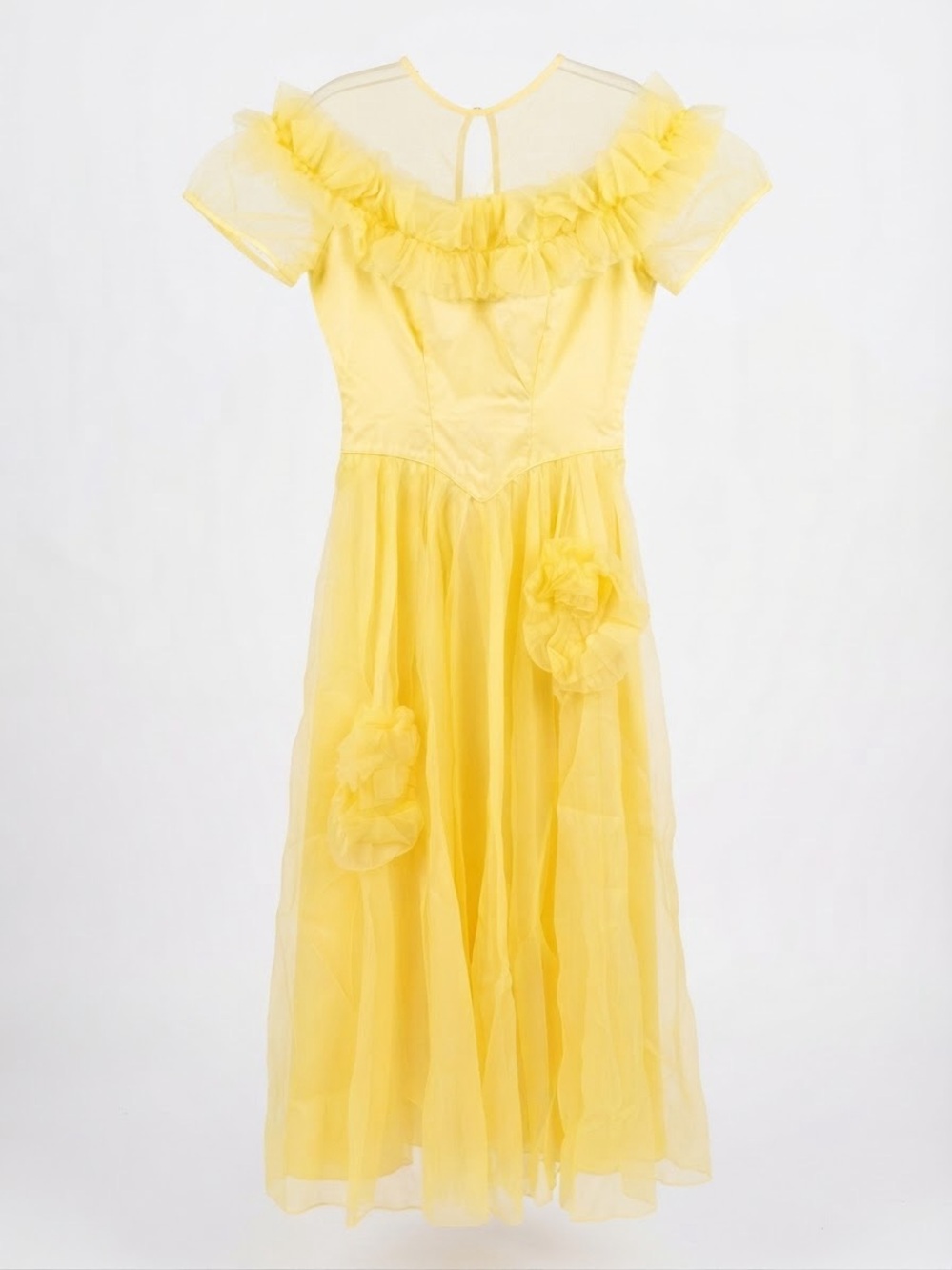 Vintage Yellow Ruffle Handmade Maxi